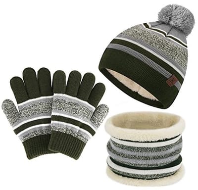 Comfortabele Winter Beanies en Sjaal Set voor Kinderen 2-7 Jaar - Fleece Voering, Handschoenen en Bobble Muts