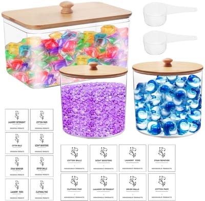Dailygoods- Waspoedercontainer luchtdicht - Opbergdoos met deksel - Wasmiddelopslag - 16 stickers - 2 schepjes - Multifunctioneel