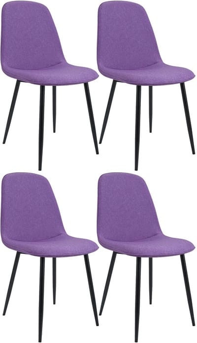 CLP Maryam Set van 4 eetkamerstoelen - klassiek - met rugleuning - zwart metalen frame - belastbaar tot 150 kg - Stof/purper