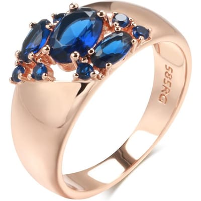 Nieuwe Blauwe Natuurlijke Zirconia Ring Voor Vrouwen Roségoud Brede Ringen Vintage Etnisch Bruid Bruiloft Sieraden Feest Accessoires 10 beige