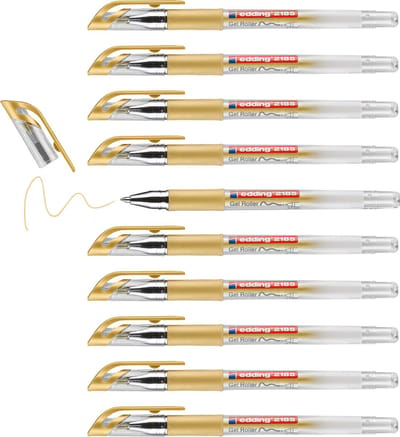 edding 2185 gelpen/roller - goud - doosje 10 stuks - metaal gevatte punt 0.7 mm - gelpen voor schrijven, kleuren, mandala, bullet journal - gelstift schrijven, gelstift tekenen
