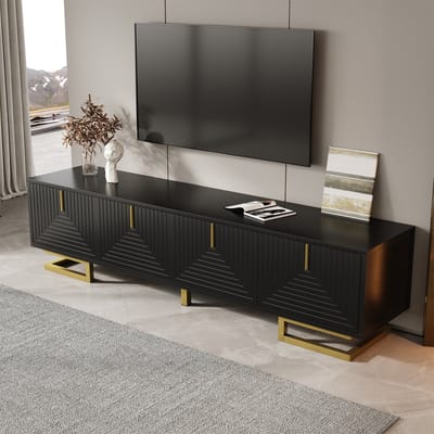 DESMIU Tv Meubel - Gestructureerde Deuren Met Ruime Opbergruimte - Modern Voor Woonkamer En Mediahoek - Spaanplaat En Metaal - 160x38x44,5 Cm - Zwart