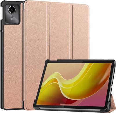 Hoes - Geschikt voor Lenovo Tab M11 (11 inch) - Dun & Stevig - Trifold Bookcase - Hard Cover - Hardcover Book Case - Tablet Hoesje - Rosé goud