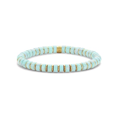 Frank 1967 7FB-0623 Kralen Armband - Heren - Rekbaar - Turkoois - 6 x 3 mm - 19 cm - Staal - Goudkleurig