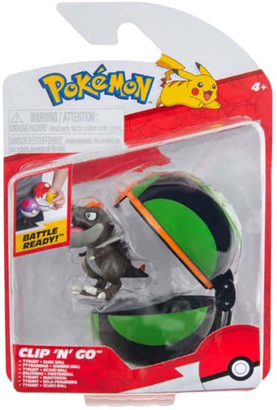 Jazwares Pokémon actiefiguur Clip 'N' Go Tyrunt Dusk Ball 2-in-1 set.