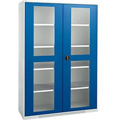 Schäfer Shop Genius dubbeldeurskast FS, staal, kijkvenster, ventilatiegaten, B 1343 x D 620 x H 1950 mm, 5 OH, lichtgrijs/gentiaanblauw, tot 750 kg