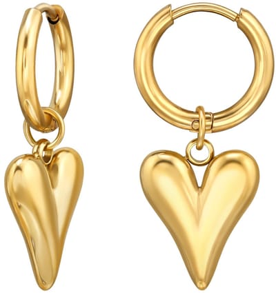 Joy Ibiza - hart oorbellen - hartje bedel oorringen - 13 mm klap scharnier sluiting - ear party boho - bohemian style - chirurgisch staal - ip/pvd goldplated