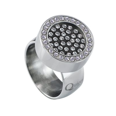 Quiges RVS Schroefsysteem Ring met Zirkonia Zilverkleurig Glans 17mm met Verwisselbare Zirkonia 12mm Mini Munt
