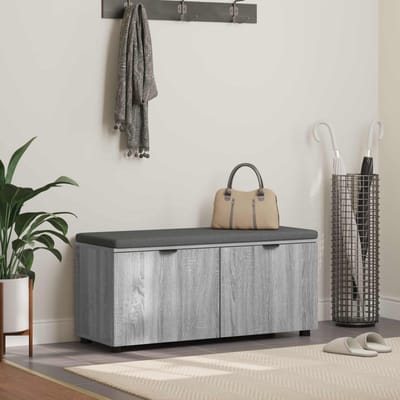 vidaXL - Hallenbank - met - kussen - met - plank - Grijze - Sonoma - 100 - x - 38 - x - 46 - cm