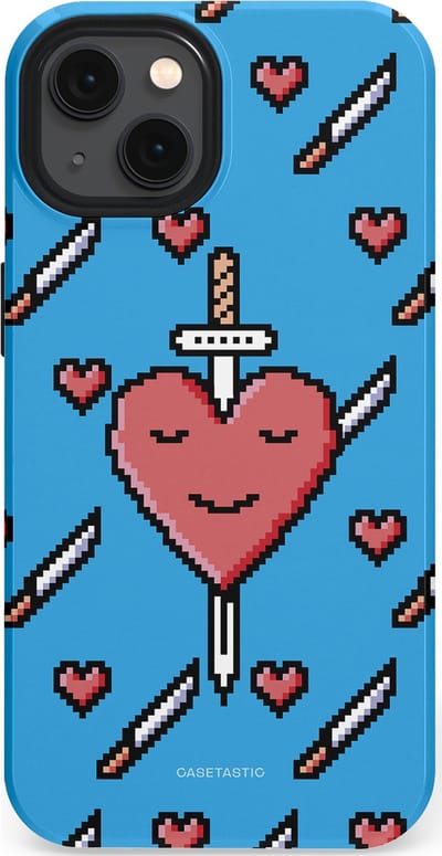 Casetastic hoesje geschikt voor Apple iPhone 13 - MagSafe - Dubbellaagse bescherming - Zwaard saga - Fashion Case - Lichtblauw Zwart Koraal