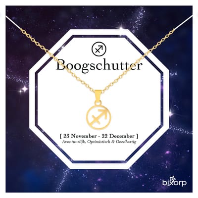 Bixorp Stars Sterrenbeeld Ketting Boogschutter / Sagittarius - Stainless Steel Rondje met Goud Verguld - 45cm Ketting met Zodiac Hanger - Inclusief Cadeau Verpakking