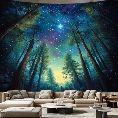 Sterrennacht Bos Lucht Wandkleed 2D HD Print Natuur Landschap Decor Kosmische Kunst Huis Interieurontwerp Boho Woonkamer 70x100CM