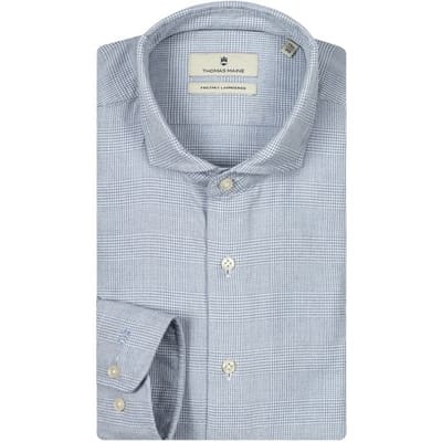Thomas Maine Overhemd Roma Modern Kent Two-Ply Flanel Glen Check Licht Blauw / male