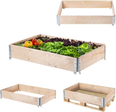 KADAX Palletframe van hout, stapelbaar houten frame, opzetframe voor tuin, verhoogd bloembed, plantenbak, tuinbed, groentebed, kruidenbed (120 x 80 x 22,5 cm)