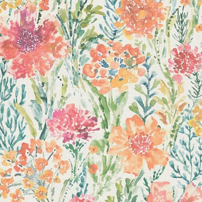 Bloemen behang Profhome 396951-GU vliesbehang hardvinyl warmdruk in reliëf glad in aquarel stijl mat wit rood oranje groen 5,33 m2