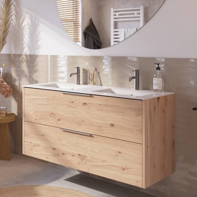 Saqu Lima Badkamermeubel Set - 121x46 cm - Voorgemonteerd - Eiken - Wastafelmeubel - Badmeubel
