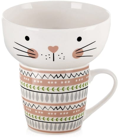 Orion Cat - Ontbijtset - Porselein - Met Kattenmotief - 2-delig - Voor Kinderen