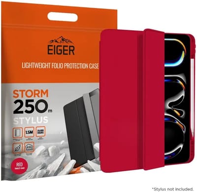 Eiger Storm 250m Stylus Hoes Geschikt voor iPad Pro 11 (2024/2025) - Hoes met Penhouder - Met Slimme Sleep / Wake Functie - Rood