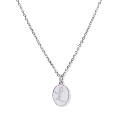 New Bling 9LA-20059-L Zilveren Ketting met Letterhangertje - L - Ovaal - 12x8,8mm - Emaille - Lila - Initiaal sieraad - Rhodium - Zilver