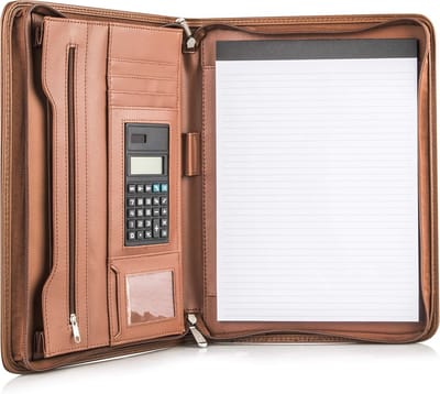 Premium zakelijke portefeuille met rits - Padfolio van veganistisch leer - Professionele uitstraling met slimme opslag en zonnecalculator