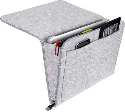 Praktische Bed Organizer van Vilt voor Boeken, Tijdschriften, iPad en Mobiele Telefoon - Lichtgrijs Bedside Caddy met Vele Opbergvakken
