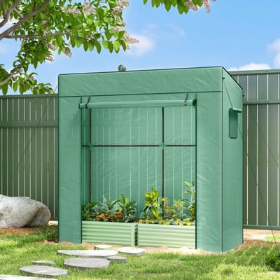 MODFU - Tomatenkas - Met Oproldeur En Gaasramen - Schuin Dak - Voor Tuin - Polyethyleen En Metaal - Groen - 196 X 77 X 197 Cm