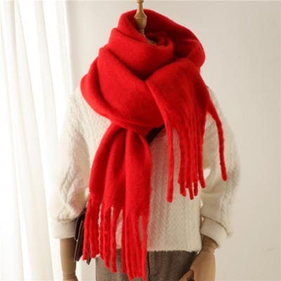 Dames Sjaal Winter Warm Dikke Sjaal Wraps Mode Effen Kleur Pashmina Sjaals Lange Kwastjes Hijab Stola's Bufanda Kasjmier 190x38cm red