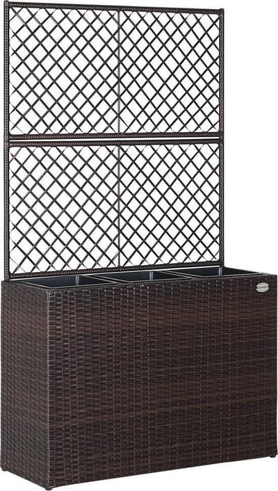 Casaria Polyrattan Plantenbak met Klimrek – 3 Bloembakken – 83x31x146 cm – Bruin