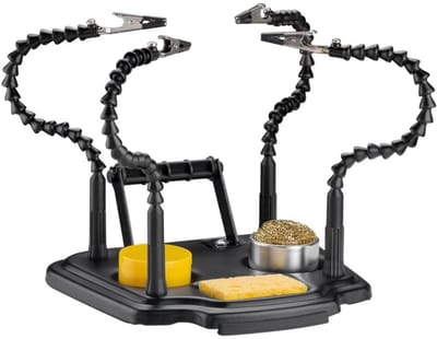 Soldeerhulp met 4 flexibele armen - Inclusief spons, messing wol en flux - Zwart