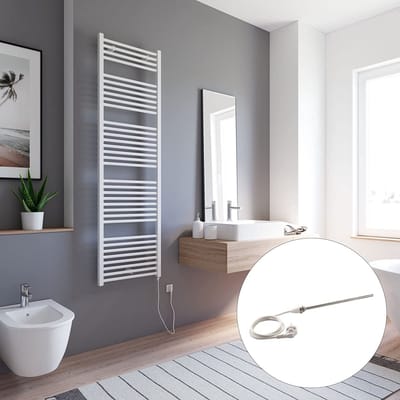 Schulte TURBO - elektrische designradiator - 60x170cm - wit - handdoekdroger - continustroom aansluiting rechts - 600 Watt