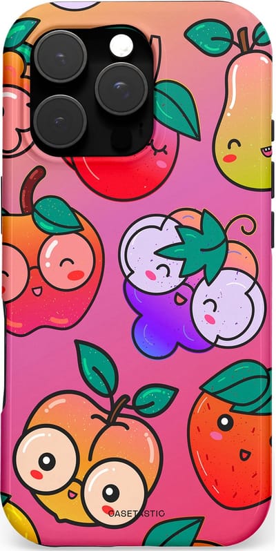 Casetastic hoesje geschikt voor Apple iPhone 16 Pro - MagSafe - Dubbellaagse bescherming - Fruitige Grapjes - Fashion Case - Koraal Roze Perzik Goud