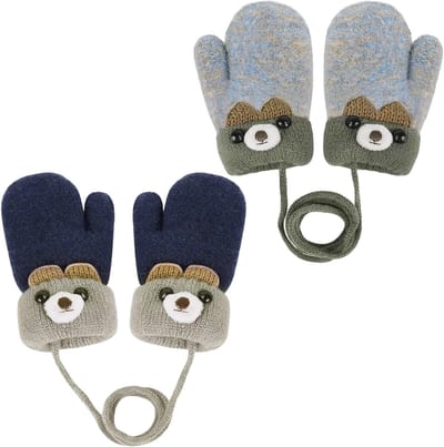 Knitted Winter Mittens voor Baby's en Peuters - Warme Fleece Gevoerde Handschoenen met Koord voor Kinderen van 1-3 Jaar, Perfect voor Koude Dagen