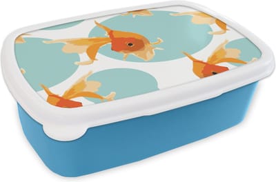 Broodtrommel Blauw - Lunchbox - Brooddoos - Goudvis - Dieren - Bubbel - Patronen - 18x12x6 cm - Kinderen - Jongen