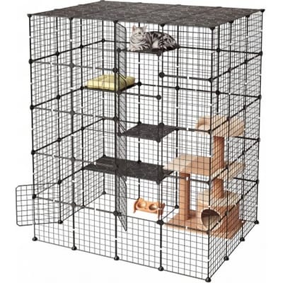VEVOR Kattenkooi, 5-laags kattenren, 139,7x104,1x175,2 cm, doe-het-zelf kattenren, afneembare metalen kooi met 5 deuren, ideaal voor 2-3 katten en kleine dieren, zwart