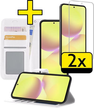 Hoesje - Met 2x Screenprotector - Geschikt voor Samsung Galaxy A36 - Luxe Pasjeshouder - Bookcase Portemonee - Flip Case - Kunstleer Book Case - Flipcase Hoes - Book Cover - Walletcase - Portemonneehoes - Telefoonhoesjes - Wit
