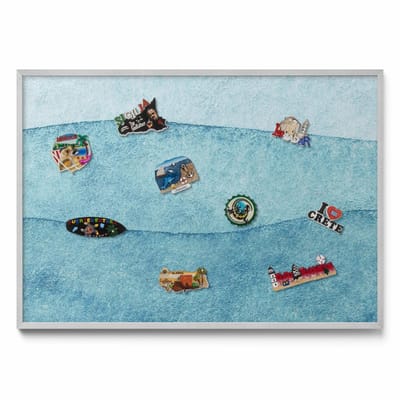 Tulup Magneetbord met Zilveren Frame - Blauw Magneetbord in Stijlvolle Kleuren - 100 cm x 70 cm - Aquarelblauwe golven - Magnetisch Wandbord - Magnetisch Bord Kindvriendelijk - Memobord Magnetisch
