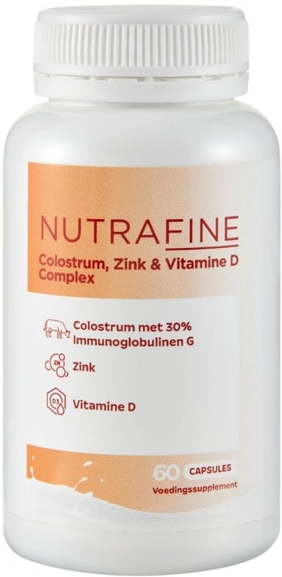 Nutrafine Colostrum – Hoogwaardig colostrum met Vitamine D3 & Zink – Ondersteuning voor het immuunsysteem & de botten – 60 stuks