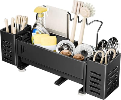 Sponshouder voor de Keuken, Organizer met Zelf-Leeglopende Stangen, Ideaal voor Spons en Zeep, Badkameraccessoires en Keukenaccessoires