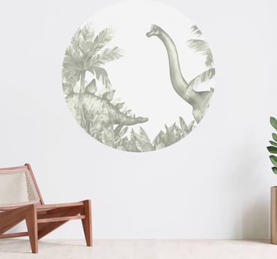Muurcirkel zelfklevend behang - Dinosaurussen in groen - Wanddecoratie - 080cm behangcirkel - Ronde sticker voor aan de muur - Behangsticker verkrijgbaar in verschillende formaten