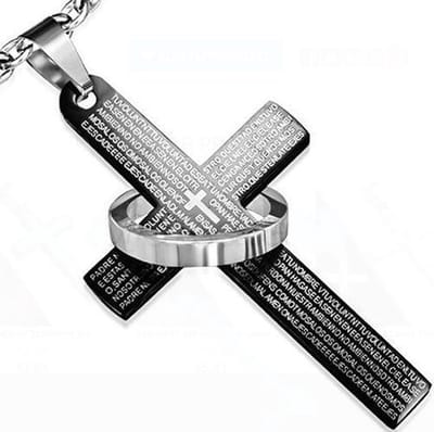 Amanto Ketting Daha Black - 316L Staal - Kruis - Ring - 31x54mm - 60cm