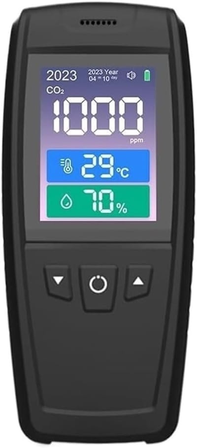 Gasdetector CO2 Meter - Luchtkwaliteit Sensor - Binnenklimaat Meten - Drie-in-één Monitor - 169x75x26 mm - Zwart