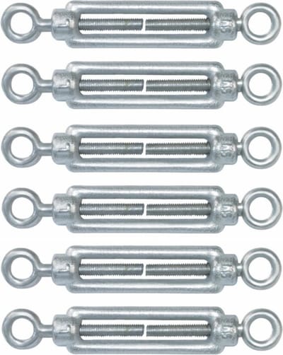AMIG Spanschroeven/draadspanner met oog/oog - 6x - 7cm - verzinkt staal - 100kg - M5 schroefdraad