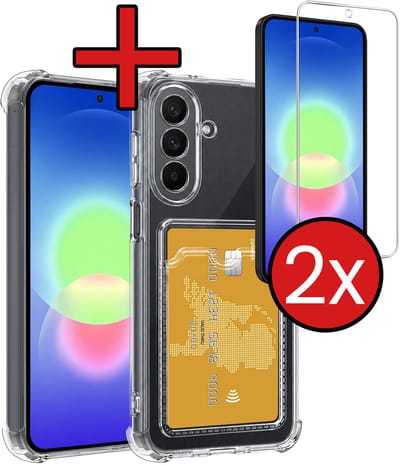 Hoesje - Geschikt voor Samsung Galaxy A27 - Met 2x Screenprotector - Pashouder - Kaarthouder - Back Cover - Telefoon Hoes Shockproof - Siliconen Case - Shock Proof - Pasjes Houder - Telefoonhoes - Transparant