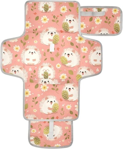 Baby Verschoonmat - Draagbare Mat - Baby Verzorgen - Met Hoofdkussen - 62 x 30 cm - Hedgehogs Cartoon