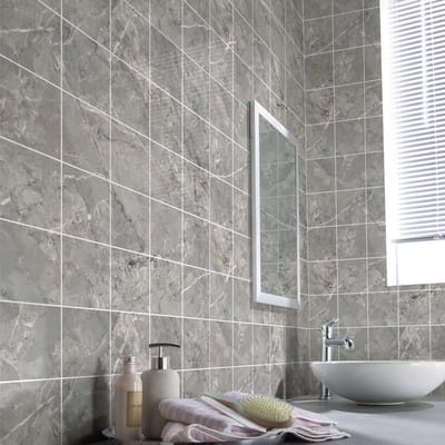 Tegelstickers voor de muur in keuken en badkamer - 30 grijze Porto marmer cementtegelstickers - 30 stickers 10x10cm