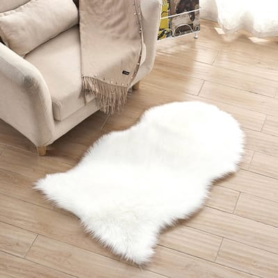 Modern schapenvachtkleed, pluizig zacht wollen shaggy vloerkleed, imitatiebont, shaggy mat, wit, 40*60cm