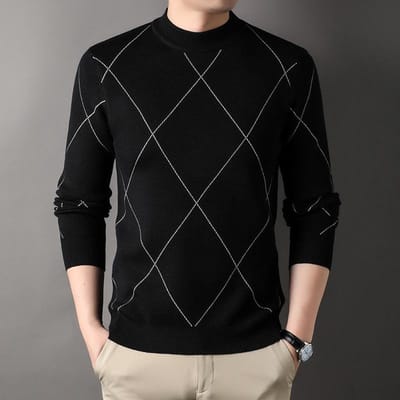 Herfst Nieuwe Trui Gestreepte Trui Kleurafstemming Heren Pullover Ronde Hals Trui Lange Mouw Basis T-shirt Herfstkleding XXXXL black