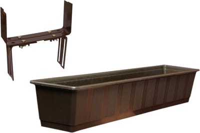 Kunststof plantenbak bruin rechthoekig 80 cm met 2 verstelbare balkon/muurbeugels