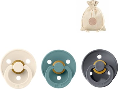 BIBS spenen T1 met speenzakje - Ivory, Island Sea, Iron - 0 tot 6 maanden