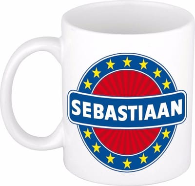 Bellatio Decorations - Sebastiaan voornaam - koffiemok - beker - wit/blauw - 300 ml - Cadeau - Heren - Collega - Vaderdag - Verjaardag